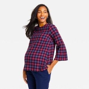The Nines by HATCH Women’s Bell 3/4 Sleeve Plaid Maternity Blouse